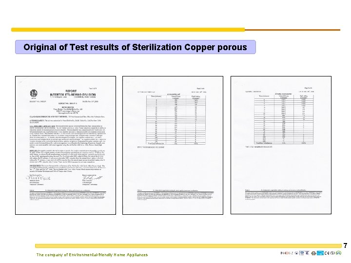 Original of Test results of Sterilization Copper porous 7 The company of Environmental-friendly Home