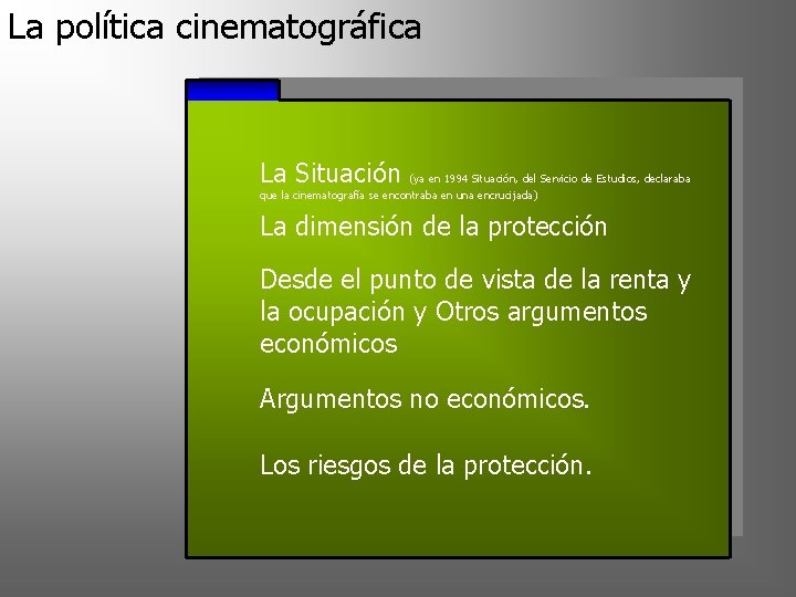 La política cinematográfica La Situación (ya en 1994 Situación, del Servicio de Estudios, declaraba