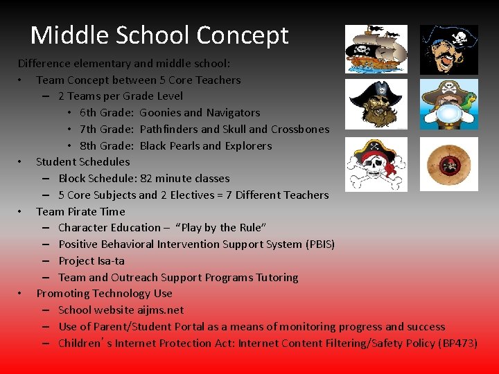 Middle School Concept Difference elementary and middle school: • Team Concept between 5 Core Middle School Concept Difference elementary and middle school: • Team Concept between 5 Core