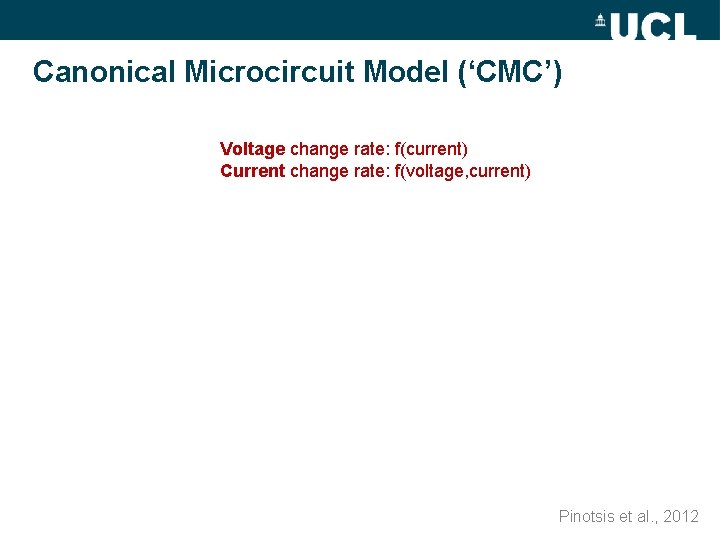 Canonical Microcircuit Model (‘CMC’) Voltage change rate: f(current) Current change rate: f(voltage, current) Pinotsis