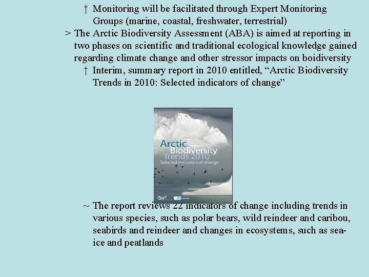 † Monitoring will be facilitated through Expert Monitoring Groups (marine, coastal, freshwater, terrestrial) >