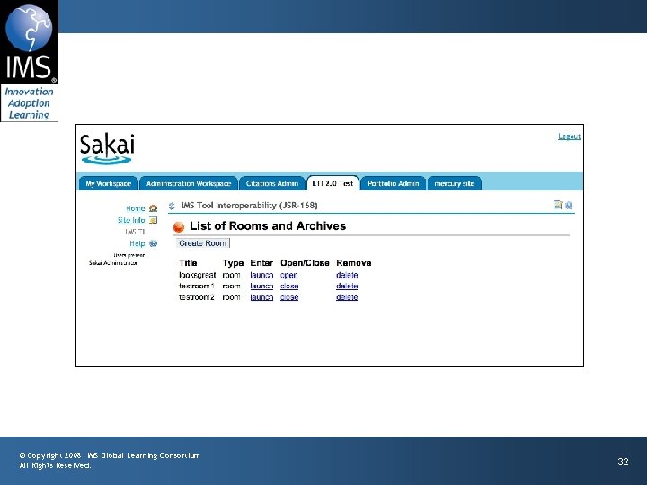 © Copyright 2008 IMS Global Learning Consortium All Rights Reserved. 32 
