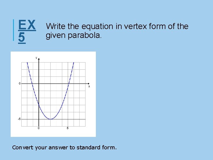 EX 5 Write the equation in vertex form of the given parabola. Convert your