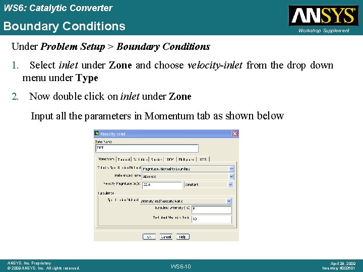 WS 6: Catalytic Converter Boundary Conditions Workshop Supplement Under Problem Setup > Boundary Conditions