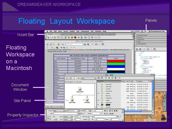 DREAMWEAVER WORKSPACE Floating Layout Workspace Insert Bar Floating Workspace on a Macintosh Document Window