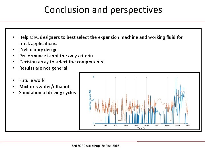 Conclusion and perspectives • Help ORC designers to best select the expansion machine and