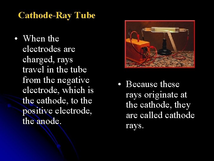 Cathode-Ray Tube • When the electrodes are charged, rays travel in the tube from