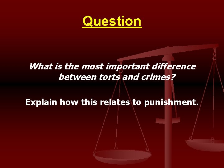 Question What is the most important difference between torts and crimes? Explain how this