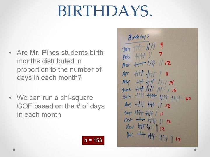 BIRTHDAYS. • Are Mr. Pines students birth months distributed in proportion to the number
