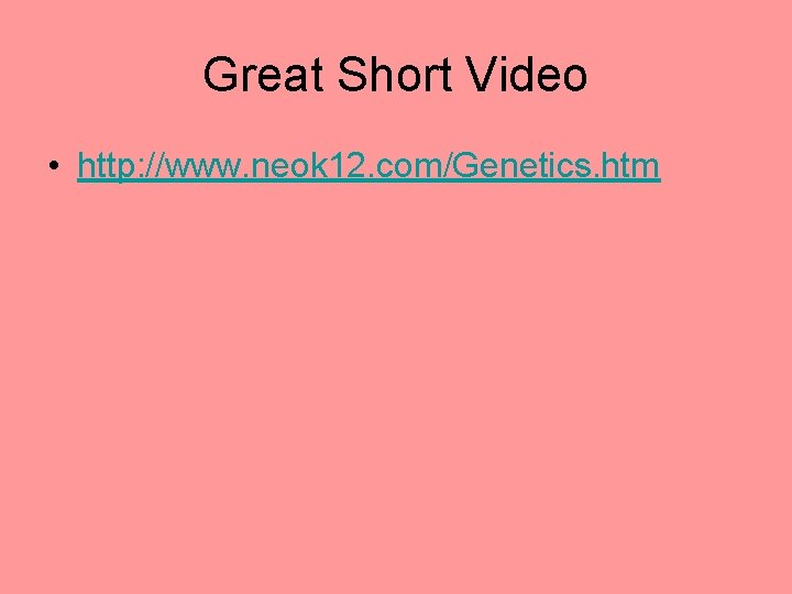 Great Short Video • http: //www. neok 12. com/Genetics. htm 