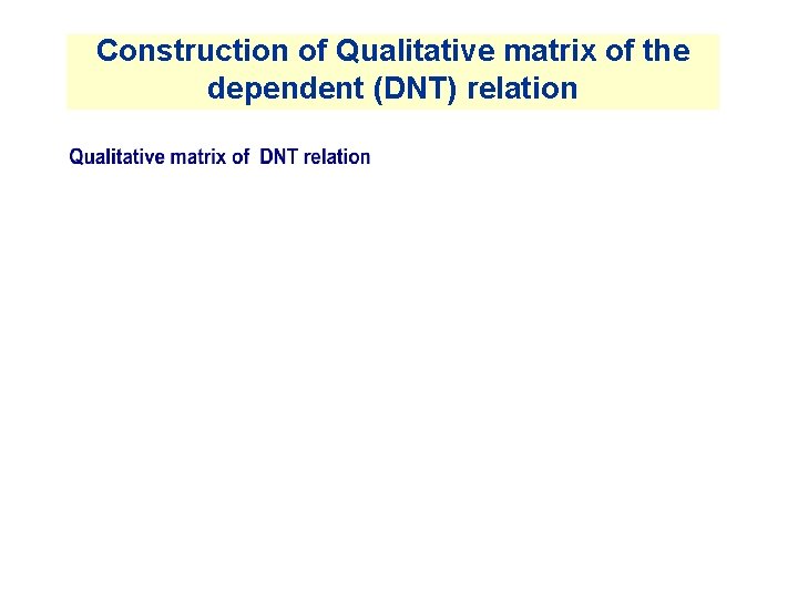 Construction of Qualitative matrix of the dependent (DNT) relation Construction of Qualitative matrix of the dependent (DNT) relation
