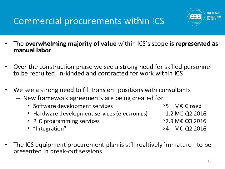 Commercial procurements within ICS • The overwhelming majority of value within ICS’s scope is