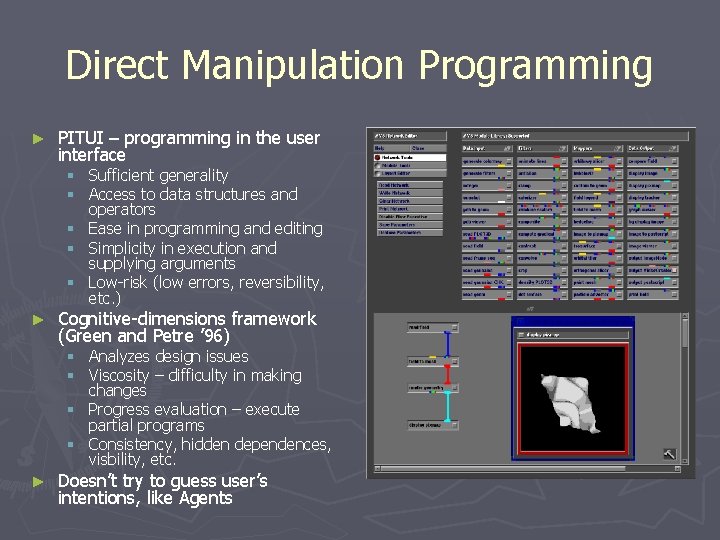 Direct Manipulation Programming ► PITUI – programming in the user interface § Sufficient generality