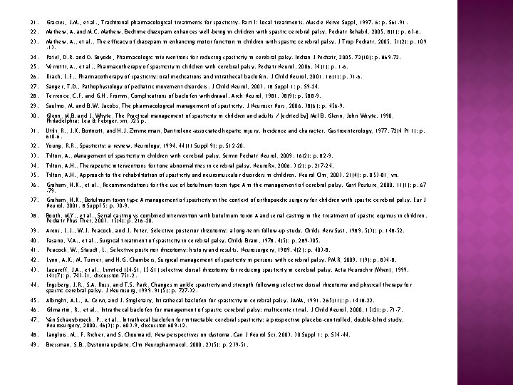21. Gracies, J. M. , et al. , Traditional pharmacological treatments for spasticity. Part 21. Gracies, J. M. , et al. , Traditional pharmacological treatments for spasticity. Part