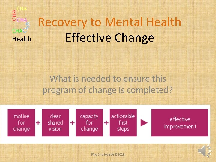 Health Recovery to Mental Health Effective Change What is needed to ensure this program