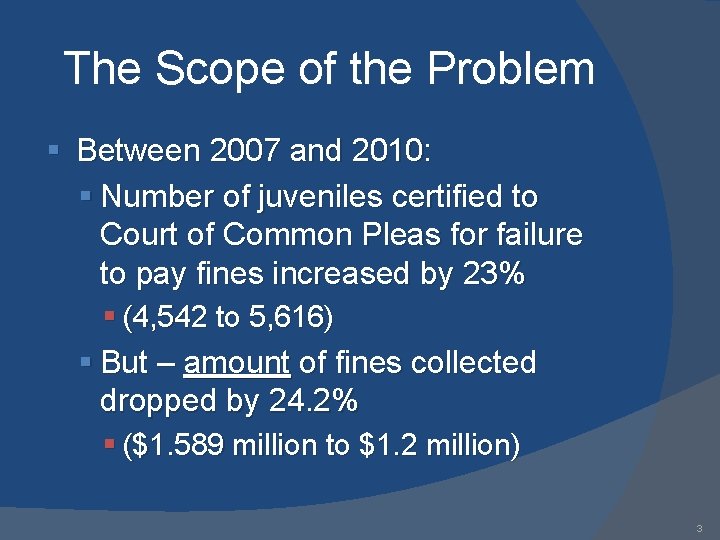The Scope of the Problem § Between 2007 and 2010: § Number of juveniles