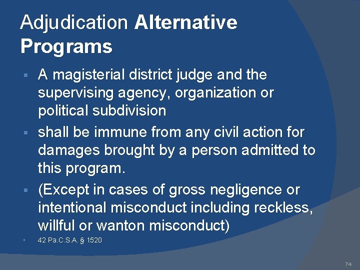 Adjudication Alternative Programs A magisterial district judge and the supervising agency, organization or political