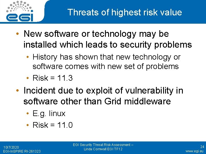 Threats of highest risk value • New software or technology may be installed which