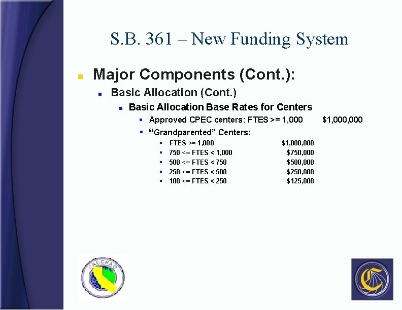 S. B. 361 – New Funding System n Major Components (Cont. ): n Basic