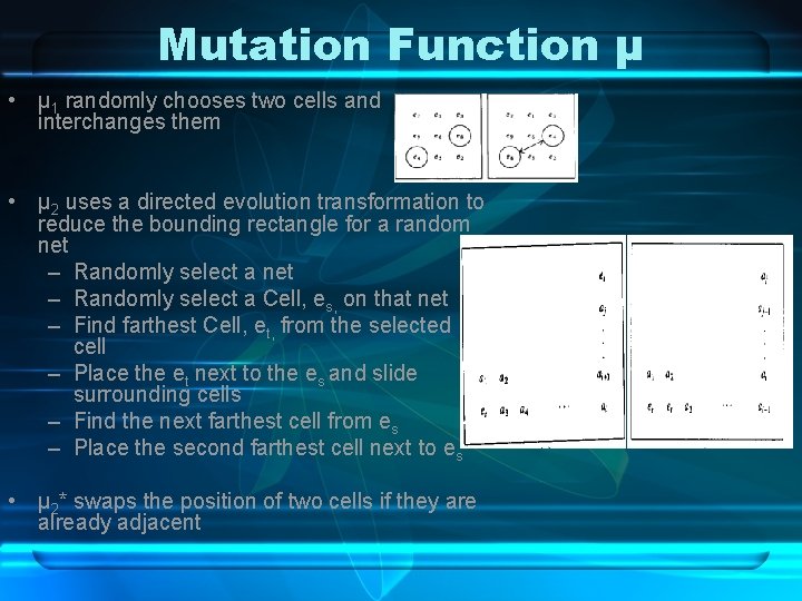 Mutation Function μ • μ 1 randomly chooses two cells and interchanges them •