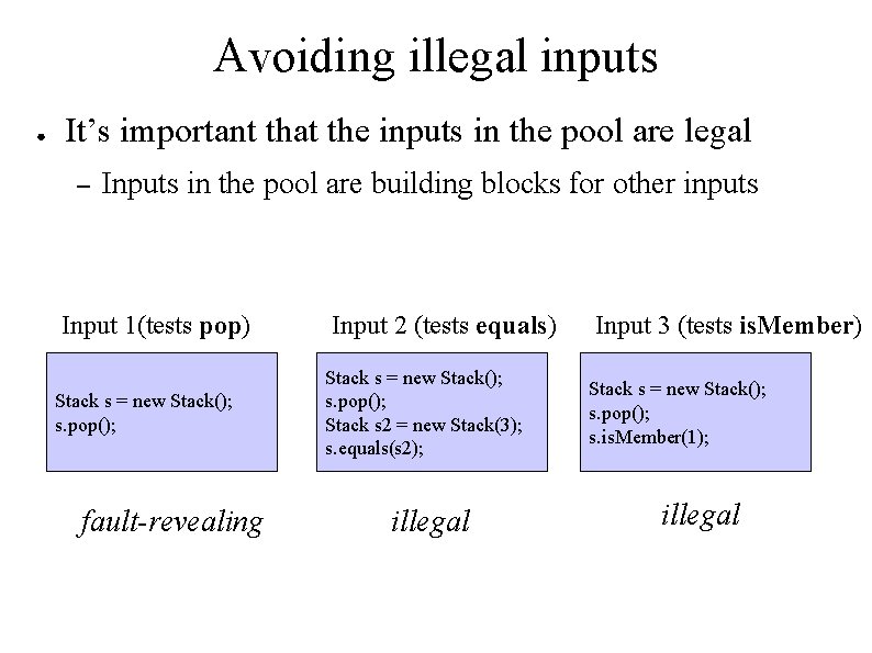 Avoiding illegal inputs ● It’s important that the inputs in the pool are legal