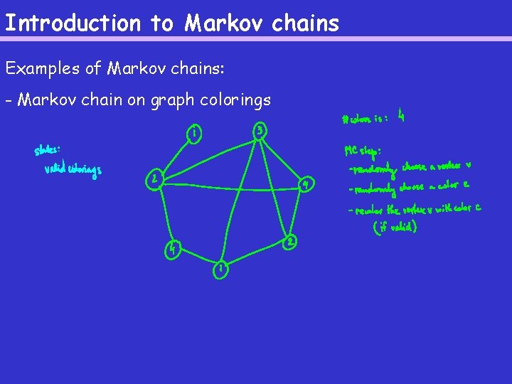 Introduction to Markov chains Examples of Markov chains: - Markov chain on graph colorings