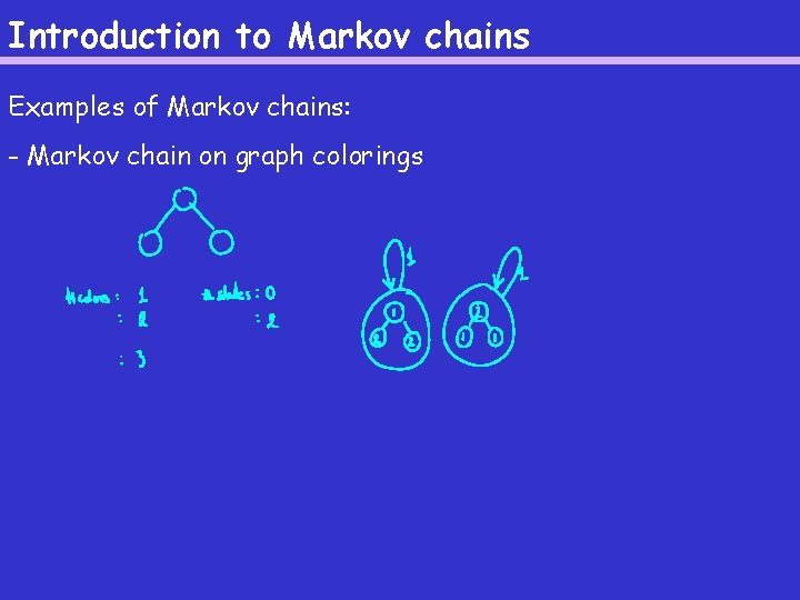 Introduction to Markov chains Examples of Markov chains: - Markov chain on graph colorings