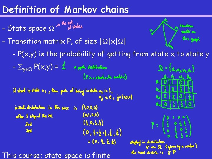 Definition of Markov chains - State space - Transition matrix P, of size |