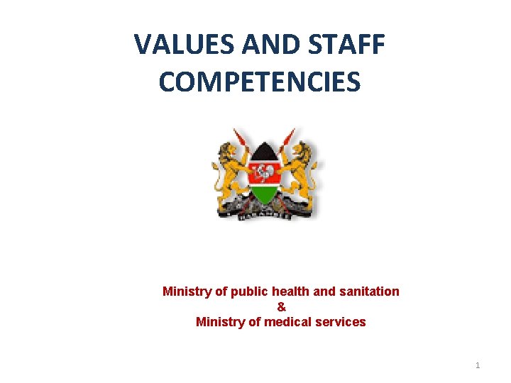 VALUES AND STAFF COMPETENCIES Ministry of public health and sanitation & Ministry of medical