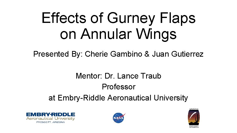 Effects of Gurney Flaps on Annular Wings Presented By: Cherie Gambino & Juan Gutierrez