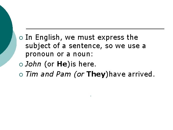 In English, we must express the subject of a sentence, so we use a In English, we must express the subject of a sentence, so we use a