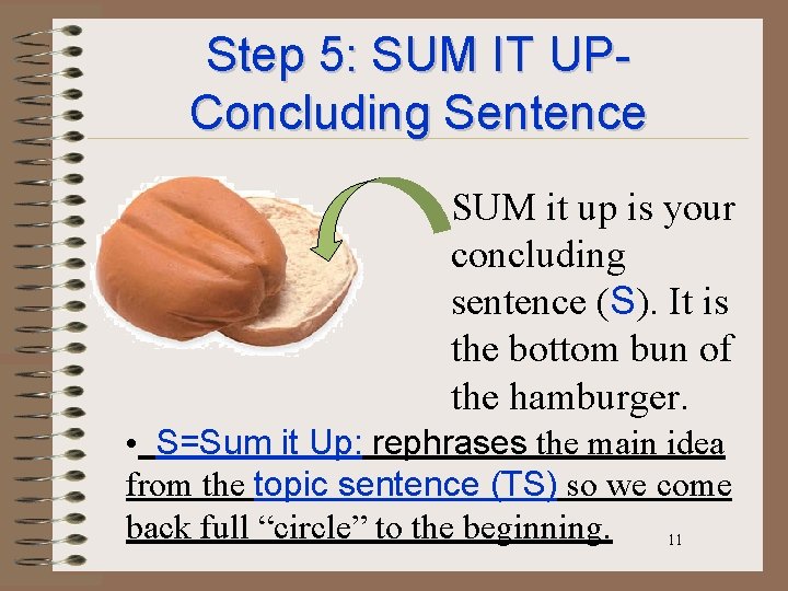 Step 5: SUM IT UPConcluding Sentence • SUM it up is your concluding sentence