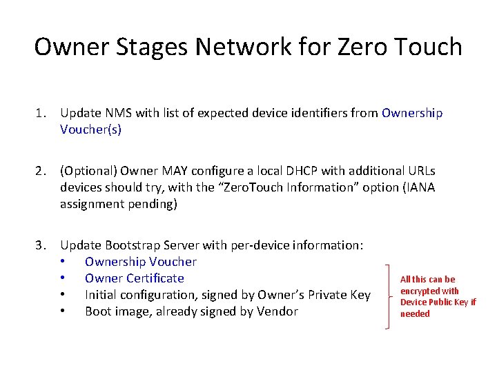 Owner Stages Network for Zero Touch 1. Update NMS with list of expected device