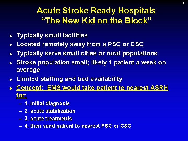 9 Acute Stroke Ready Hospitals “The New Kid on the Block” l l l