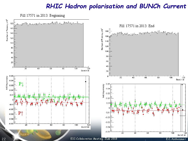 RHIC Hadron polarisation and BUNCh Current Fill 17571 in 2013: Beginning Fill 17571 in