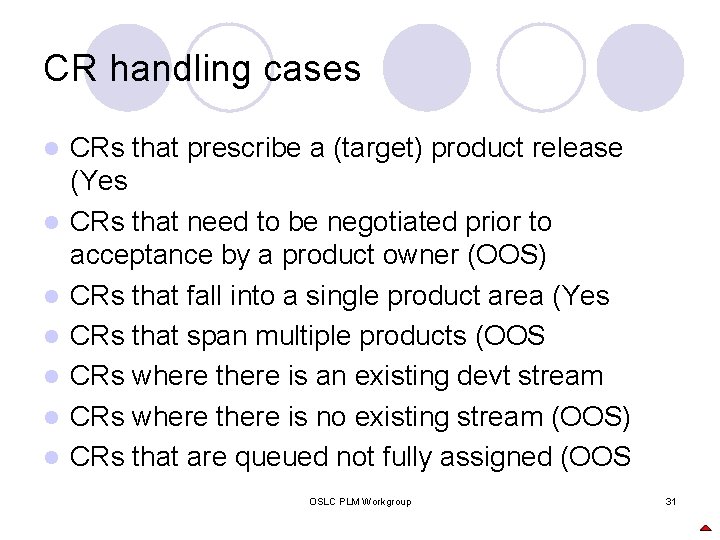 CR handling cases l l l l CRs that prescribe a (target) product release
