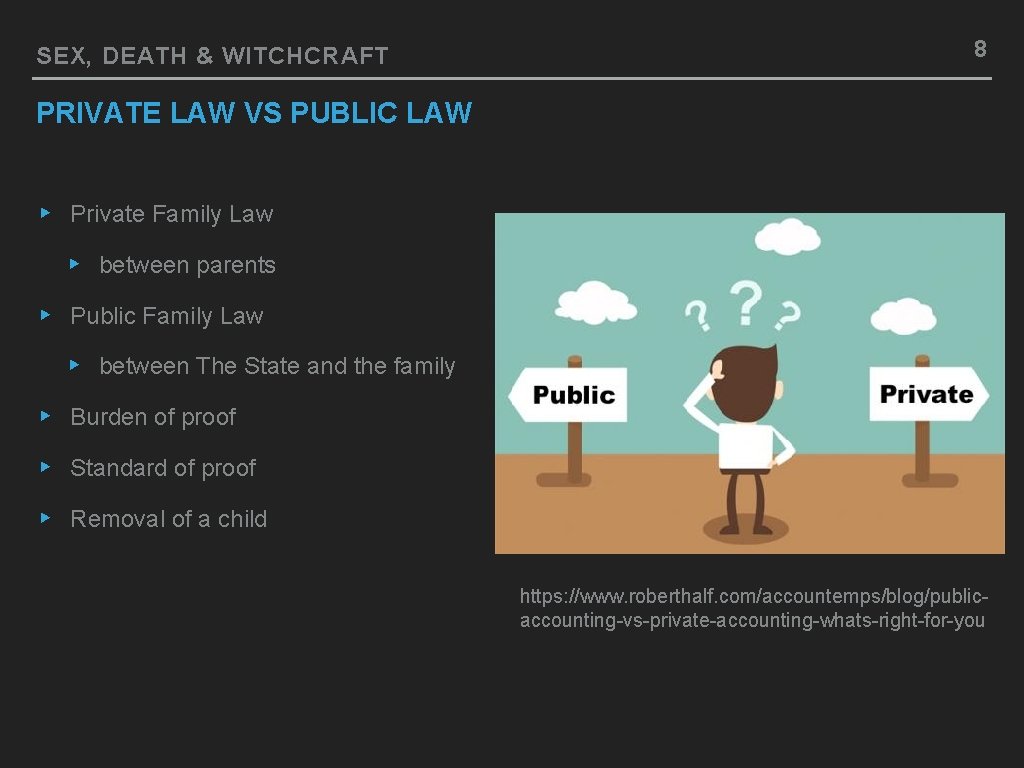 SEX, DEATH & WITCHCRAFT 8 PRIVATE LAW VS PUBLIC LAW ▸ Private Family Law