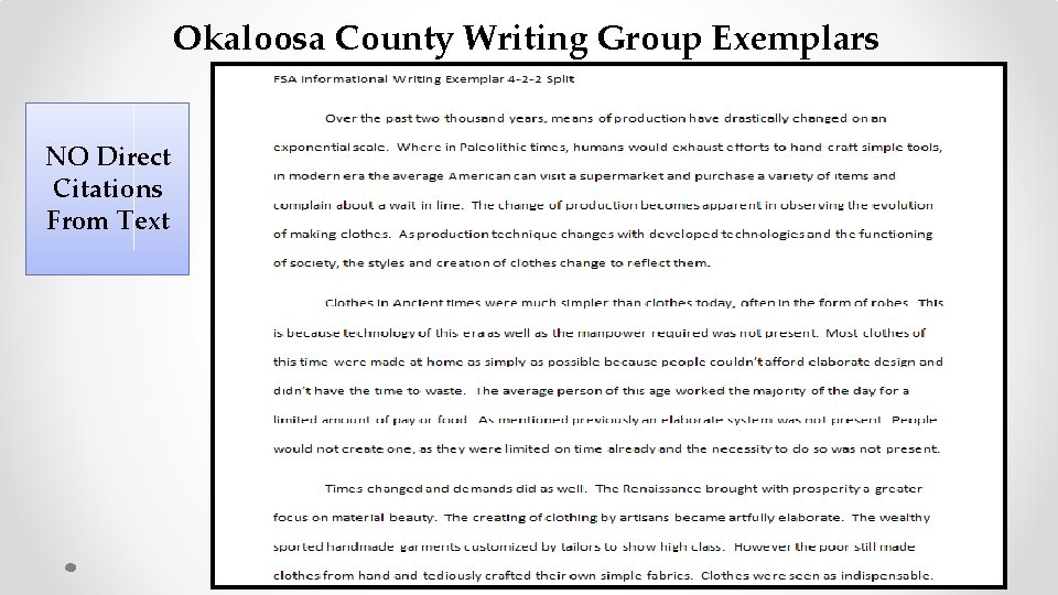 Okaloosa County Writing Group Exemplars NO Direct Citations From Text 