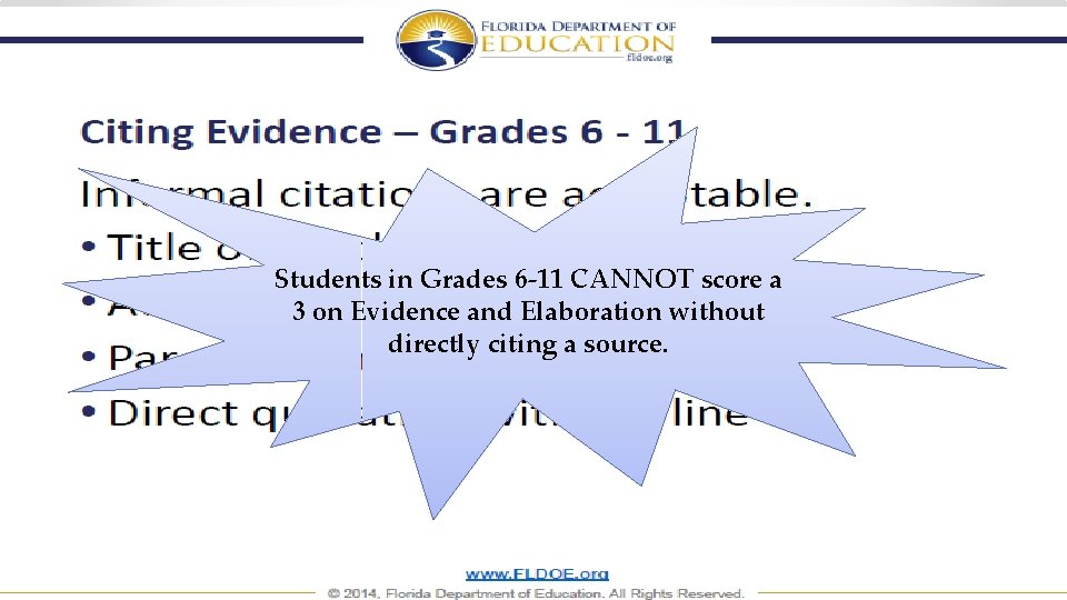 Students in Grades 6 -11 CANNOT score a 3 on Evidence and Elaboration without