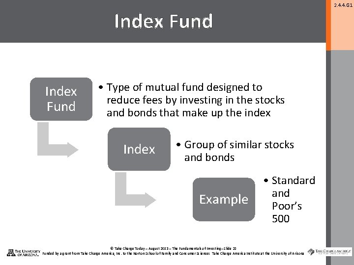 2. 4. 4. G 1 Index Fund • Type of mutual fund designed to