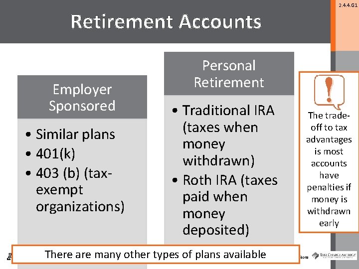 2. 4. 4. G 1 Retirement Accounts Employer Sponsored • Similar plans • 401(k)