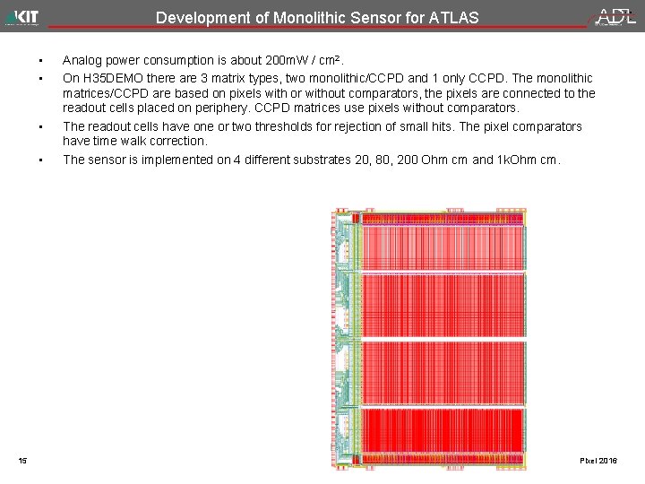 Development of Monolithic Sensor for ATLAS • • 15 Analog power consumption is about