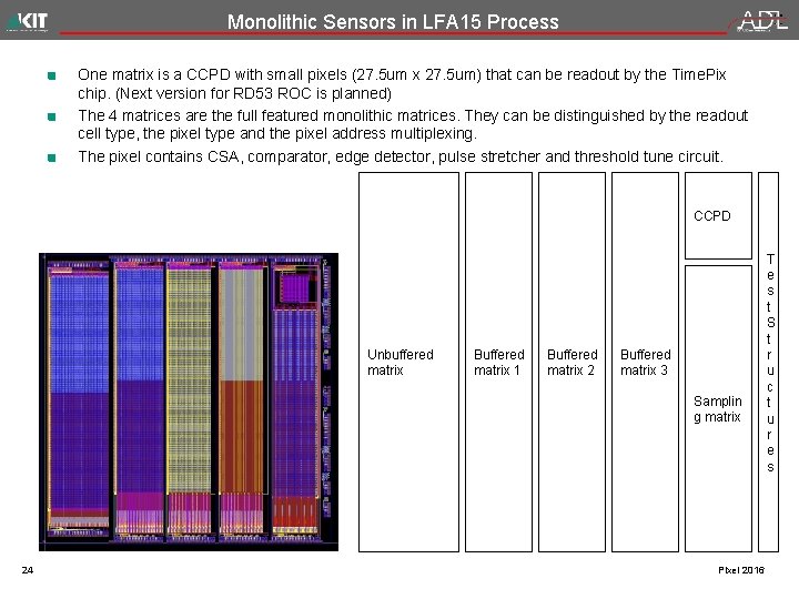 Monolithic Sensors in LFA 15 Process One matrix is a CCPD with small pixels