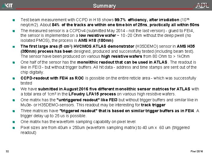 Summary Test beam measurement with CCPD in H 18 shows 99. 7% efficiency, after