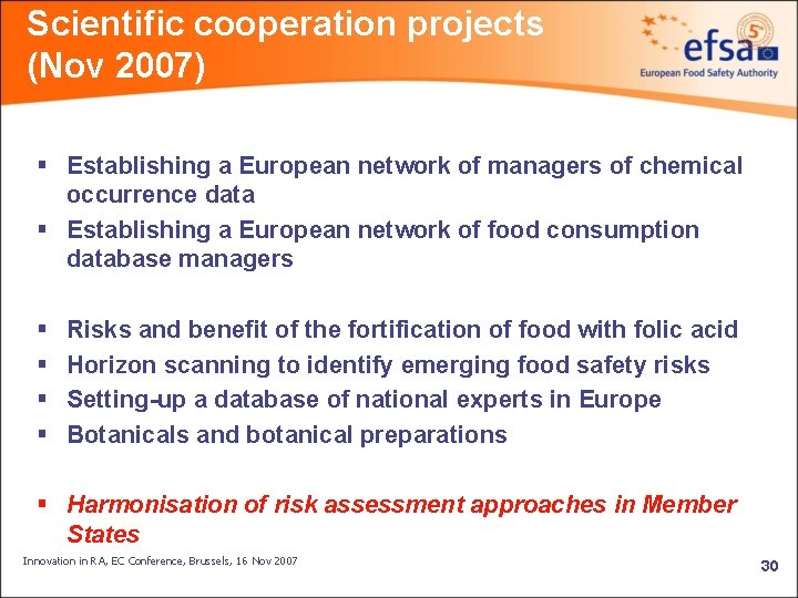 Scientific cooperation projects (Nov 2007) § Establishing a European network of managers of chemical