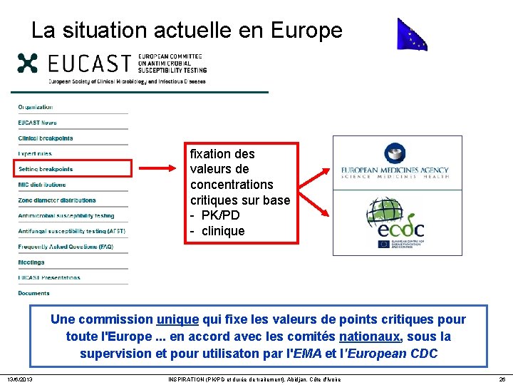 La situation actuelle en Europe fixation des valeurs de concentrations critiques sur base -