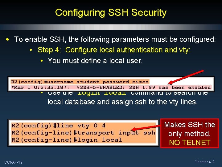 Configuring SSH Security • To enable SSH, the following parameters must be configured: • Configuring SSH Security • To enable SSH, the following parameters must be configured: •
