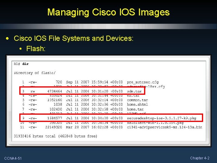 Managing Cisco IOS Images • Cisco IOS File Systems and Devices: • Flash: CCNA Managing Cisco IOS Images • Cisco IOS File Systems and Devices: • Flash: CCNA
