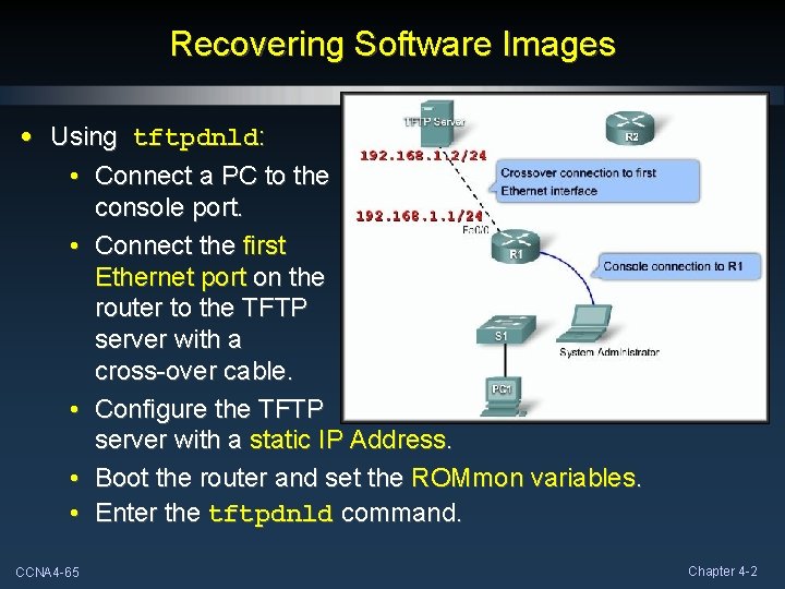 Recovering Software Images • Using tftpdnld: • Connect a PC to the console port. Recovering Software Images • Using tftpdnld: • Connect a PC to the console port.