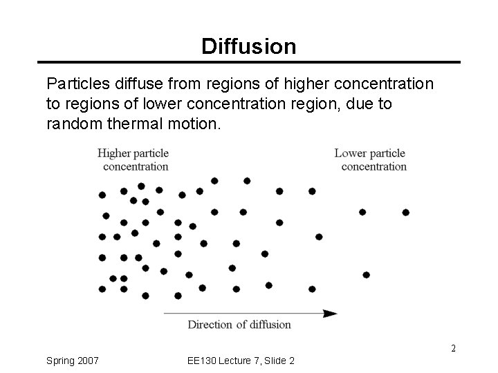 Diffusion Particles diffuse from regions of higher concentration to regions of lower concentration region,